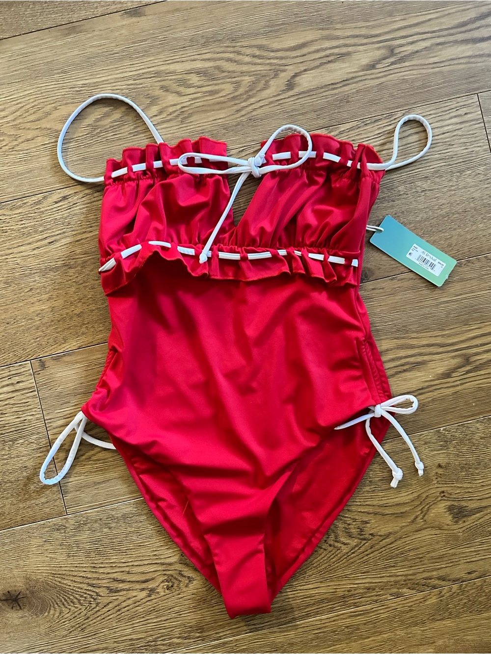 NWT Altar’d State One-Piece Ruffle Swim Suit with White Ties